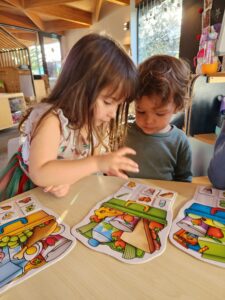 kindergarten children learning matching games in preschool